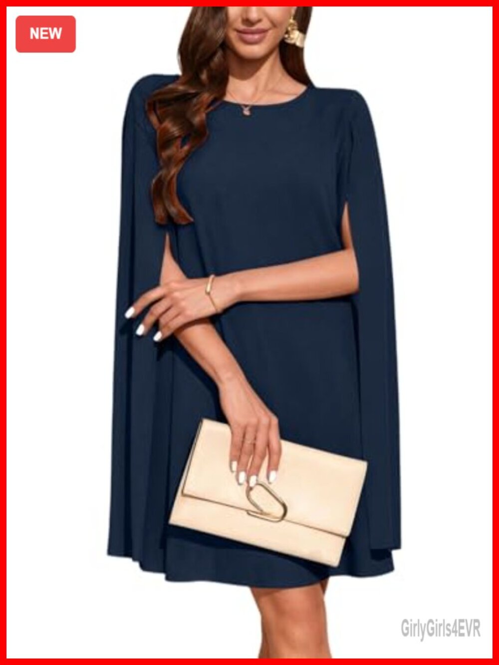 Chiffon Cape Sleeve Cocktail Short Dress Loose Fit Formal